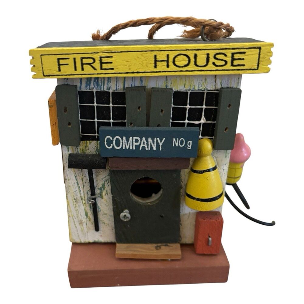 Unbranded Vintage Wooden Firehouse Birdhouse Company No 9 Fire Department